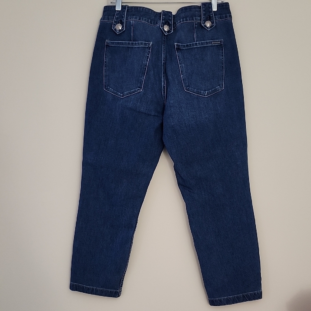White House Black Market Dark Blue High Rise Jeans w/Silver Sailor Buttons - Picture 4 of 9